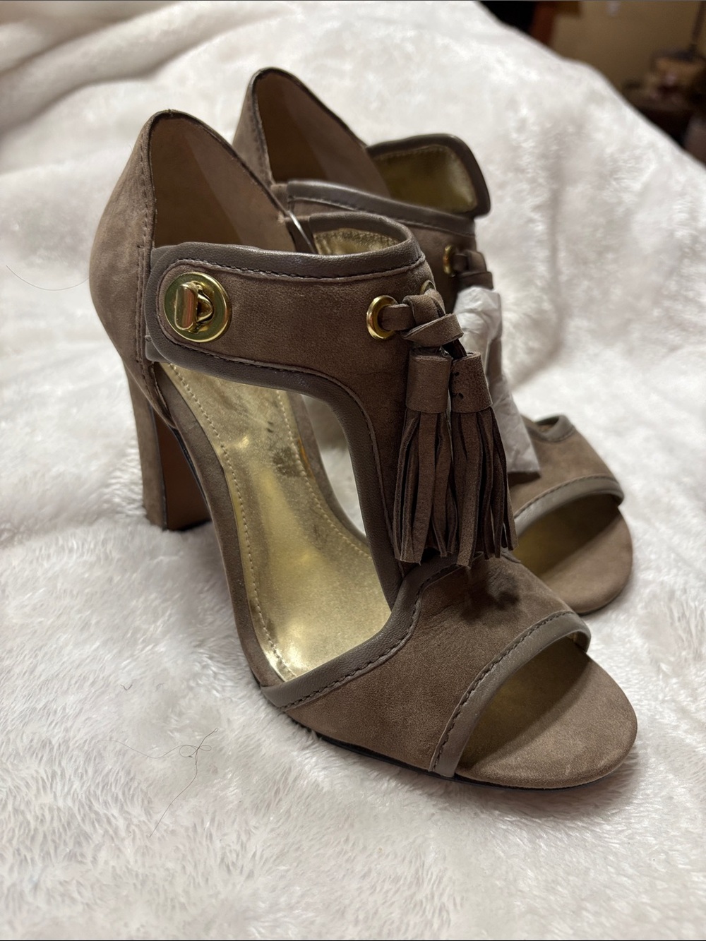 Michael Kors Suede Tassel Peep-Toe Heels